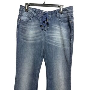 l.e.i. Ashley Flare Jeans‎ Womens 13 Blue Low Rise Lace Up Front Y2K Vintage 00s